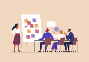 ilustração que mostra quatro pessoas em reunião
