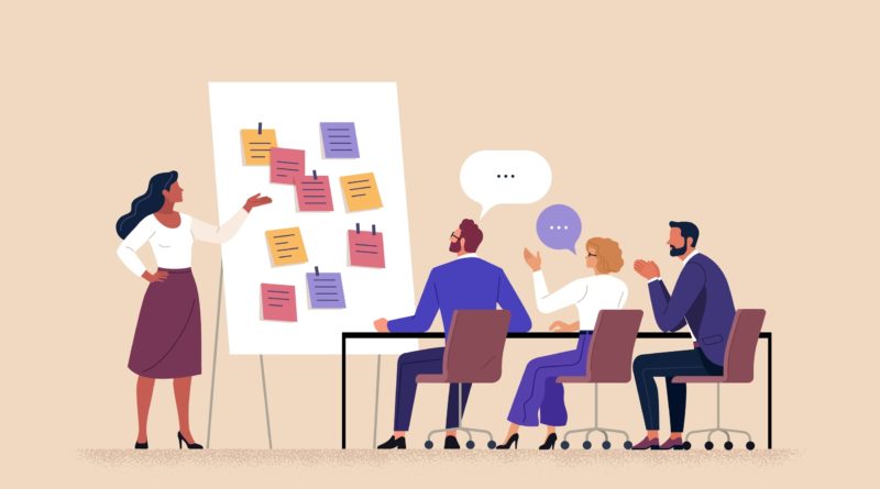 ilustração que mostra quatro pessoas em reunião