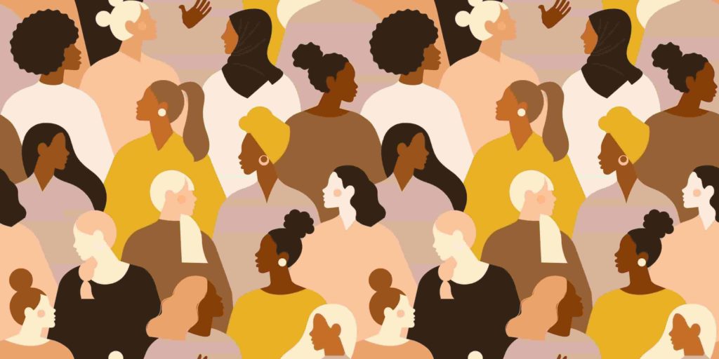 desenho de mulheres de diversas idades e etnias para ilustrar o tema diversidade