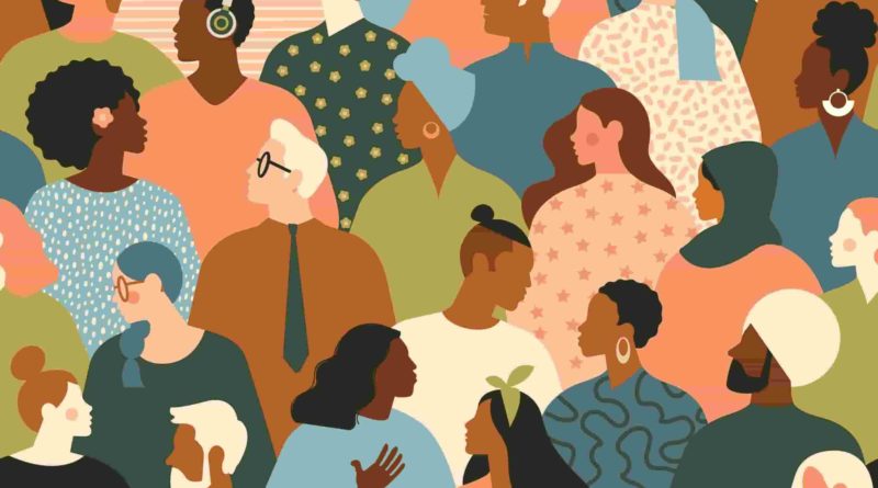 desenho de pessoas de diversas idades, etnias e gêneros para ilustrar o tema DEI