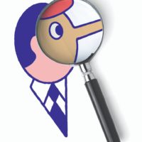 Ilustração de uma homem com uma lupa diante dos olhos
