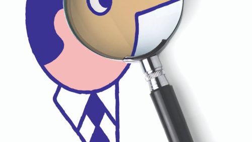 Ilustração de uma homem com uma lupa diante dos olhos