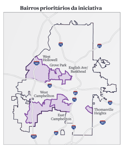 mapa de atlanta com os bairros prioritários da iniciativa